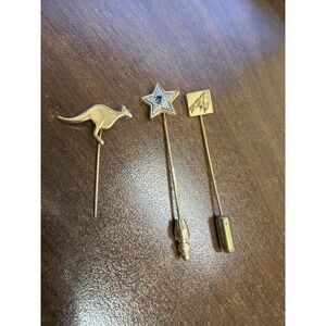 Vintage Stick Pins Lot 3 Kangaroo Avon Star Rhinestone 73.7 Gold Tone